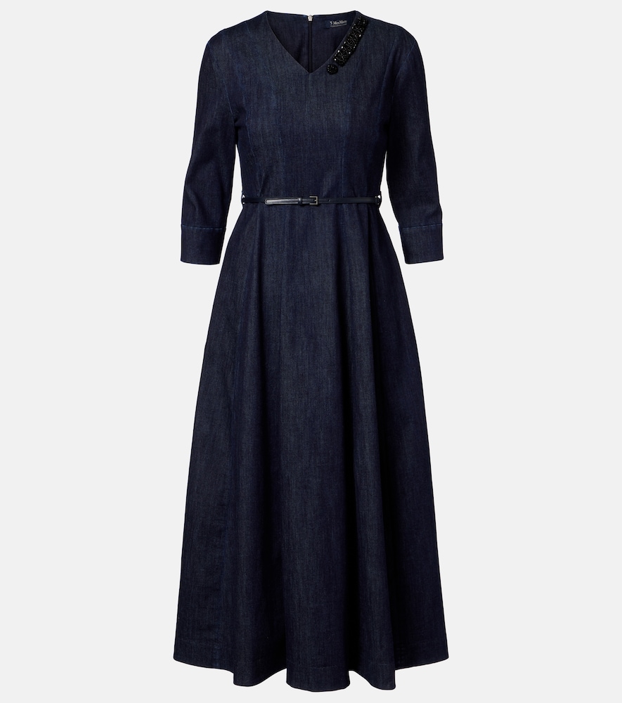 's Max Mara Vela Embellished Belted Denim Midi Dress In Blue