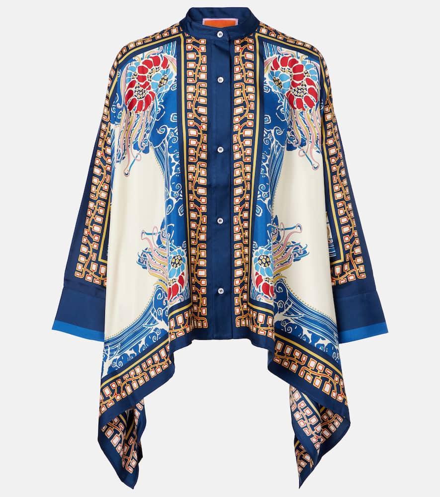 La Doublej Foulard Printed Silk Twill Shirt In Blue