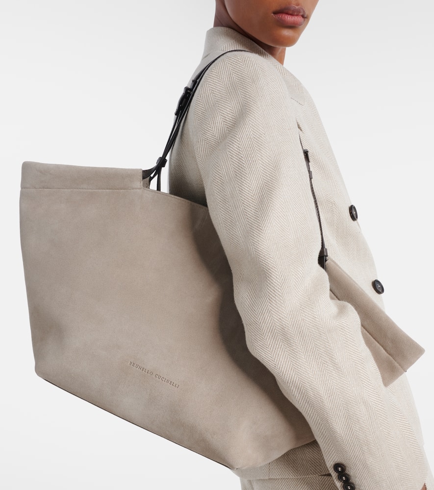 Brunello Cucinelli Sartorial Large Suede Tote Bag In Sand