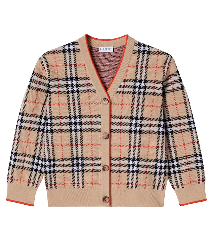 Burberry Kids' Check Wool Cardigan In Neutral