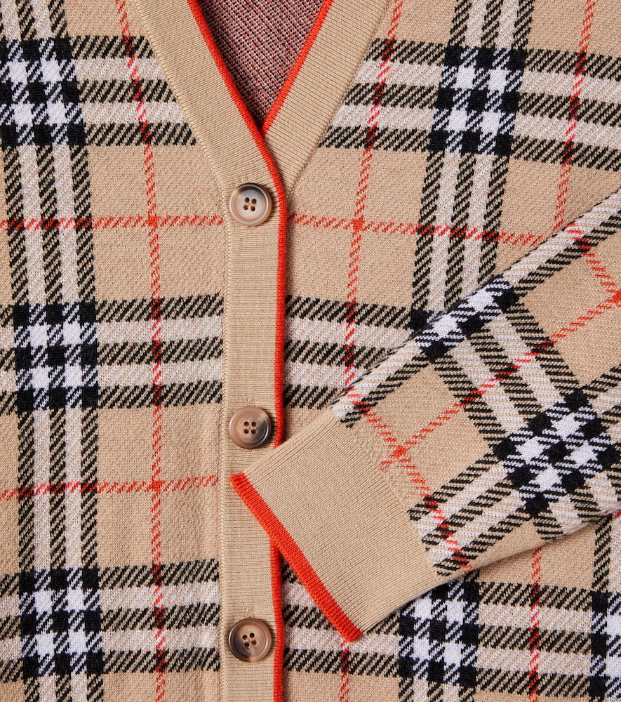 Burberry Check Wool Cardigan In Neutral