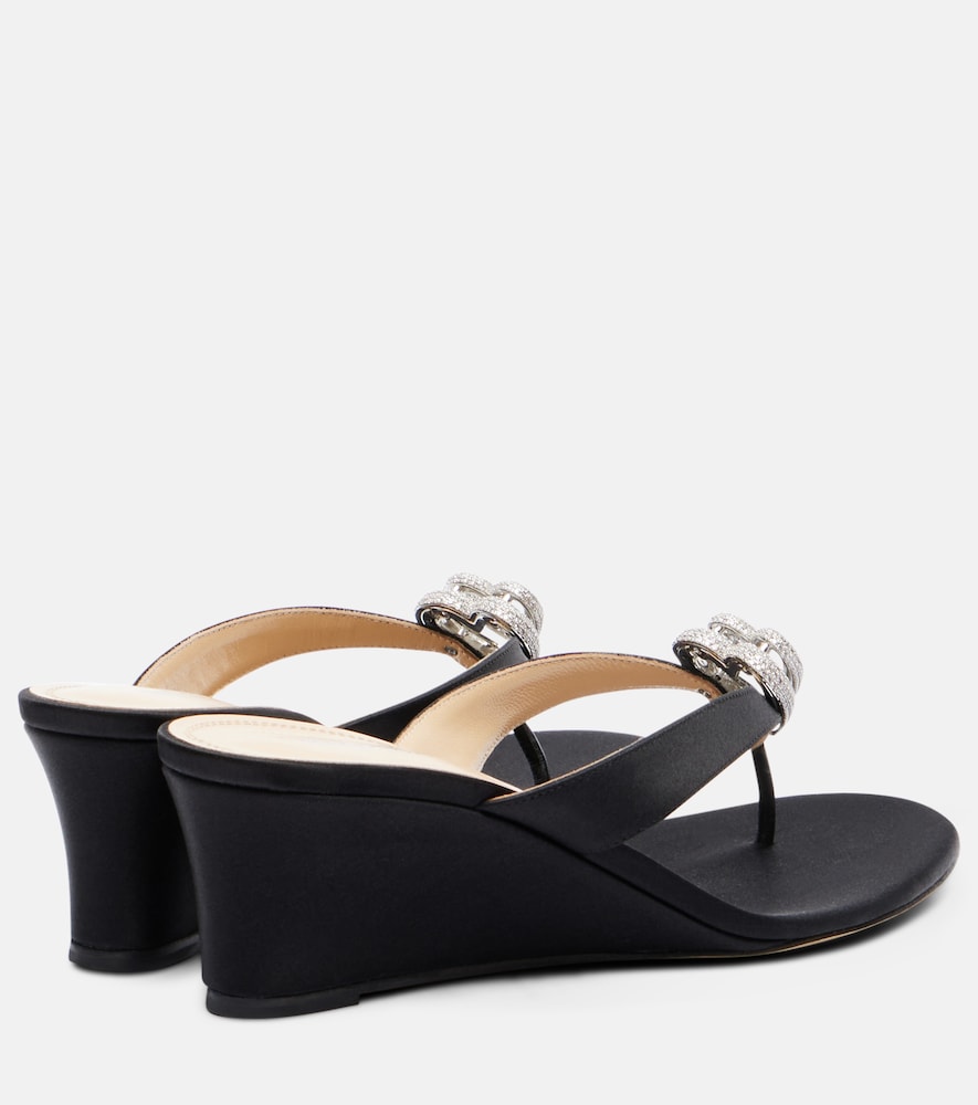  Mach & Mach Mach & Mach Double Heart Satin Wedge Thong Sandals 