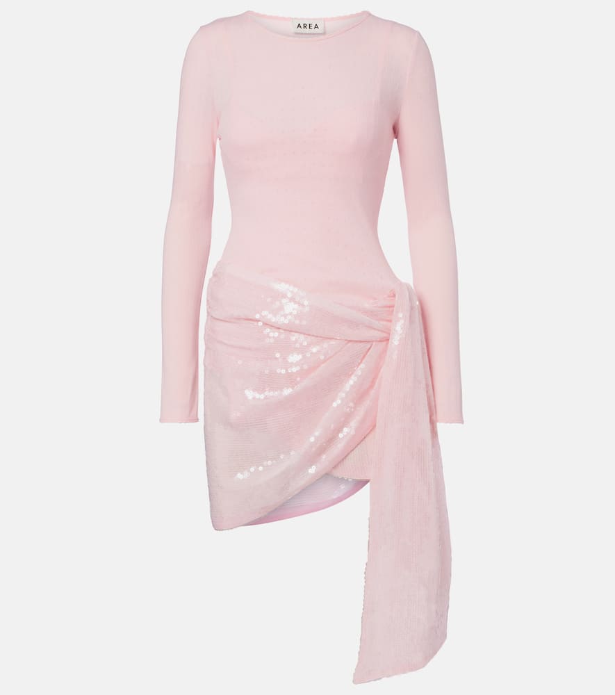 Area Pointelle Sequined Draped Minidress In Pink