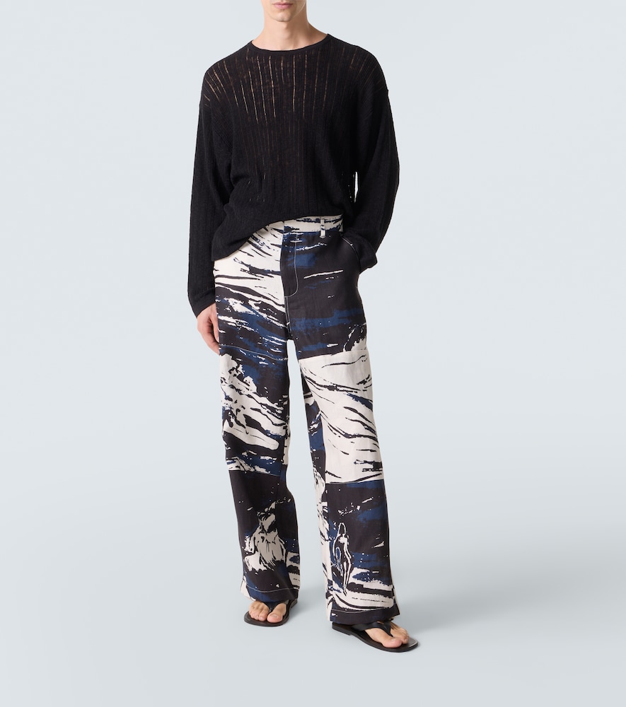 Commas Printed Linen Straight Pants In Multi