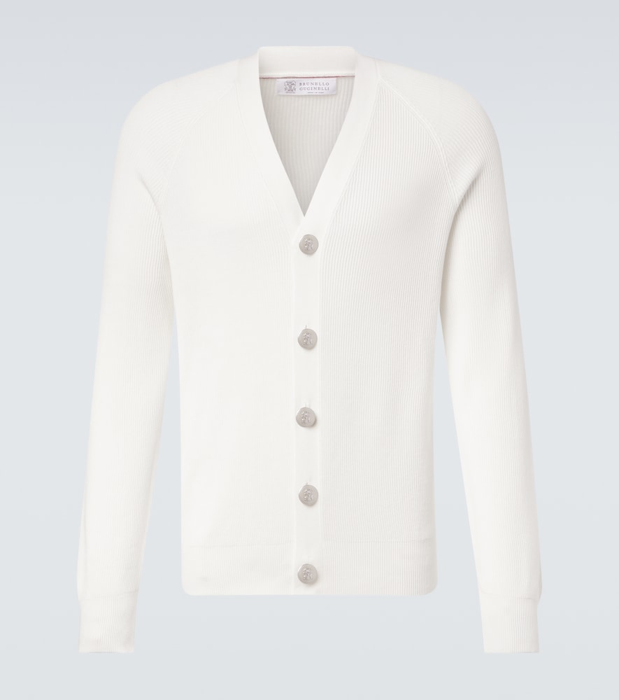 Brunello Cucinelli Men's White Ribbed-Knit Cotton Cardigan UK Size 44 - Mytheresa