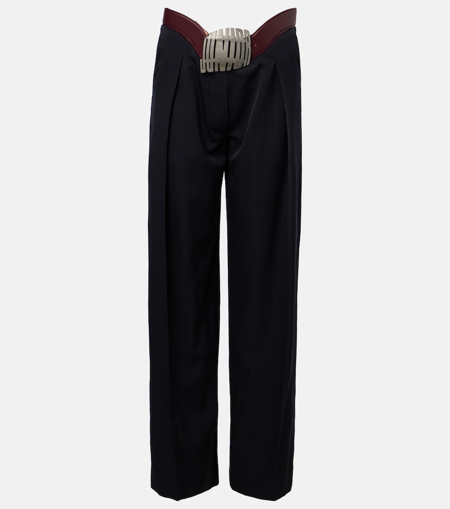 Jean Paul Gaultier Leather-trimmed wool wide-leg pants