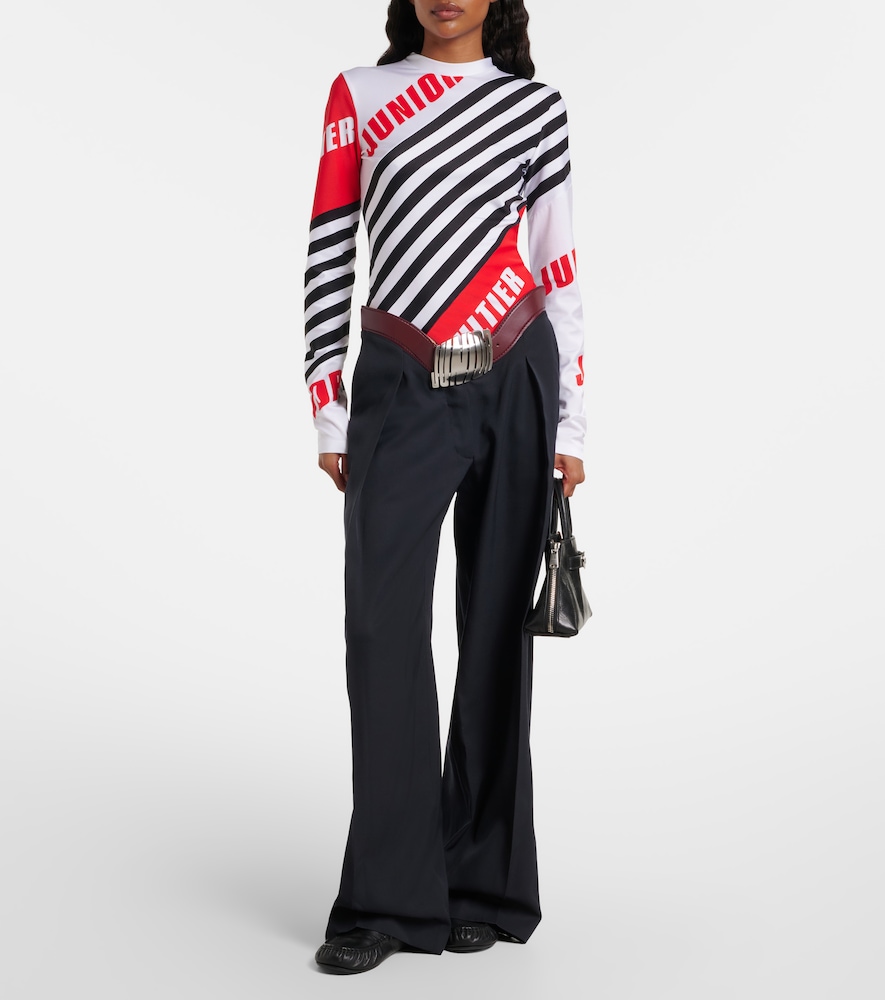 Jean Paul Gaultier Leather-trimmed wool wide-leg pants