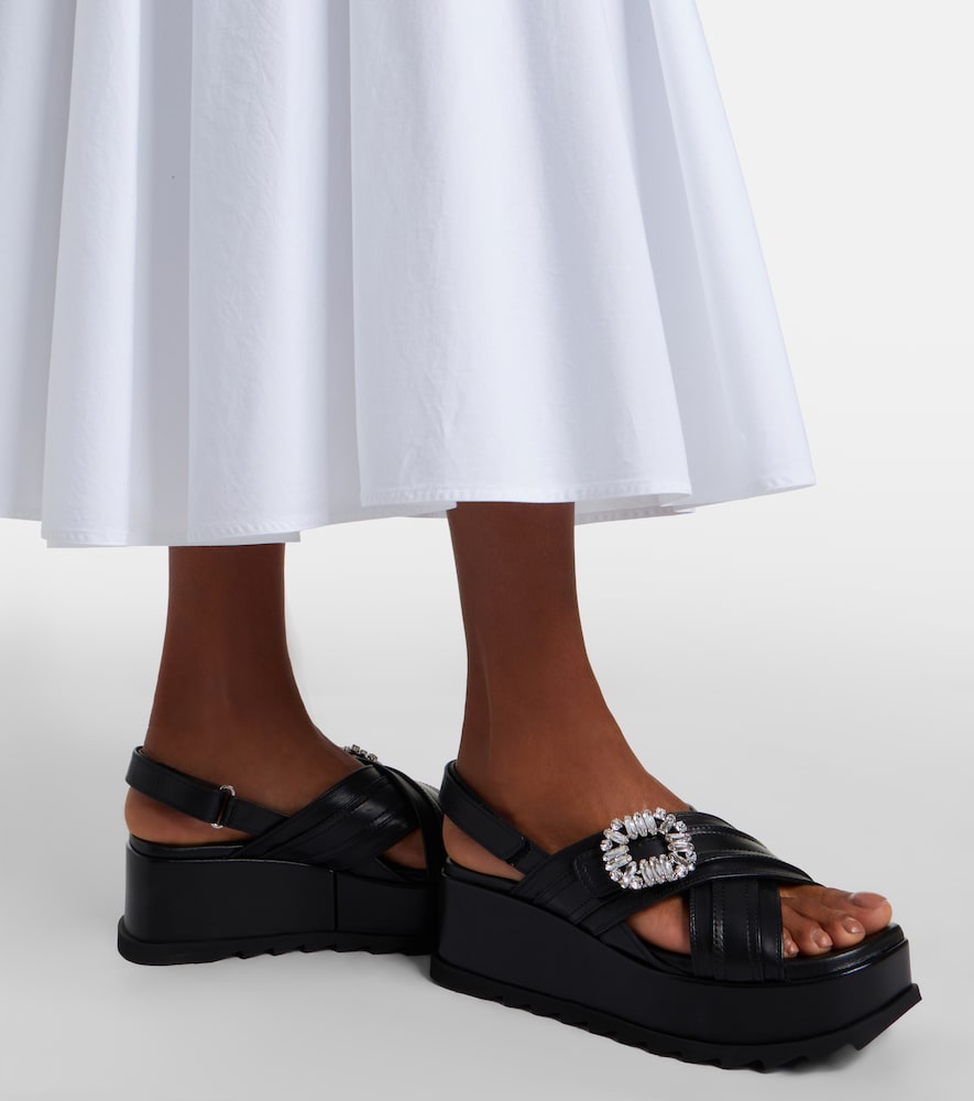 Strass Buckle Leather Platform Sandals