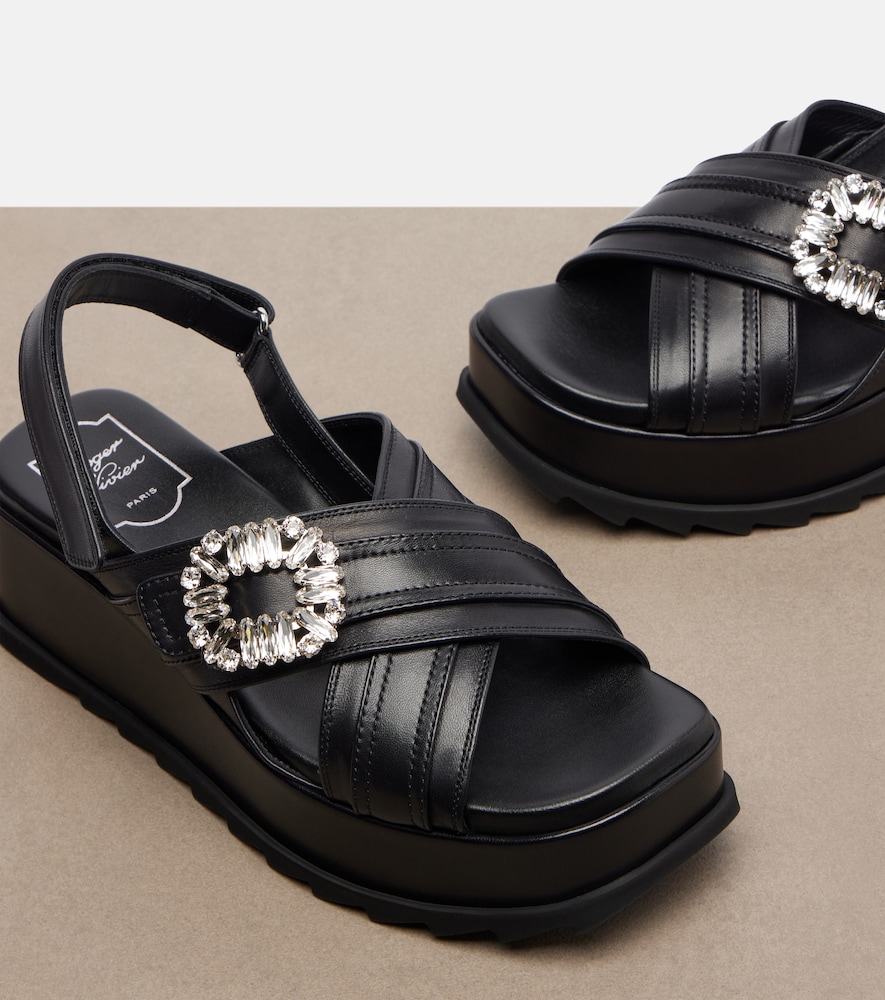 Strass Buckle Leather Platform Sandals