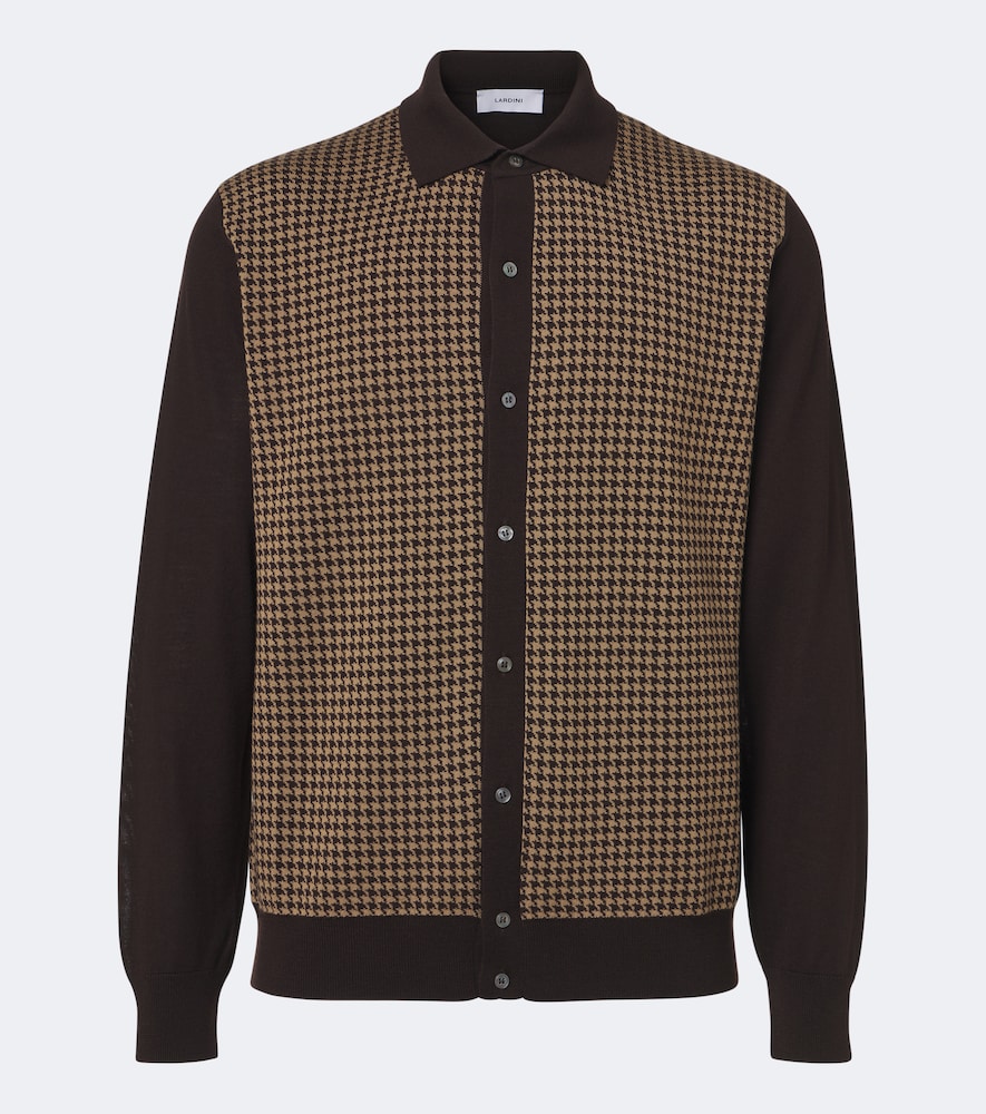 Lardini Houndstooth Wool Cardigan In Brown