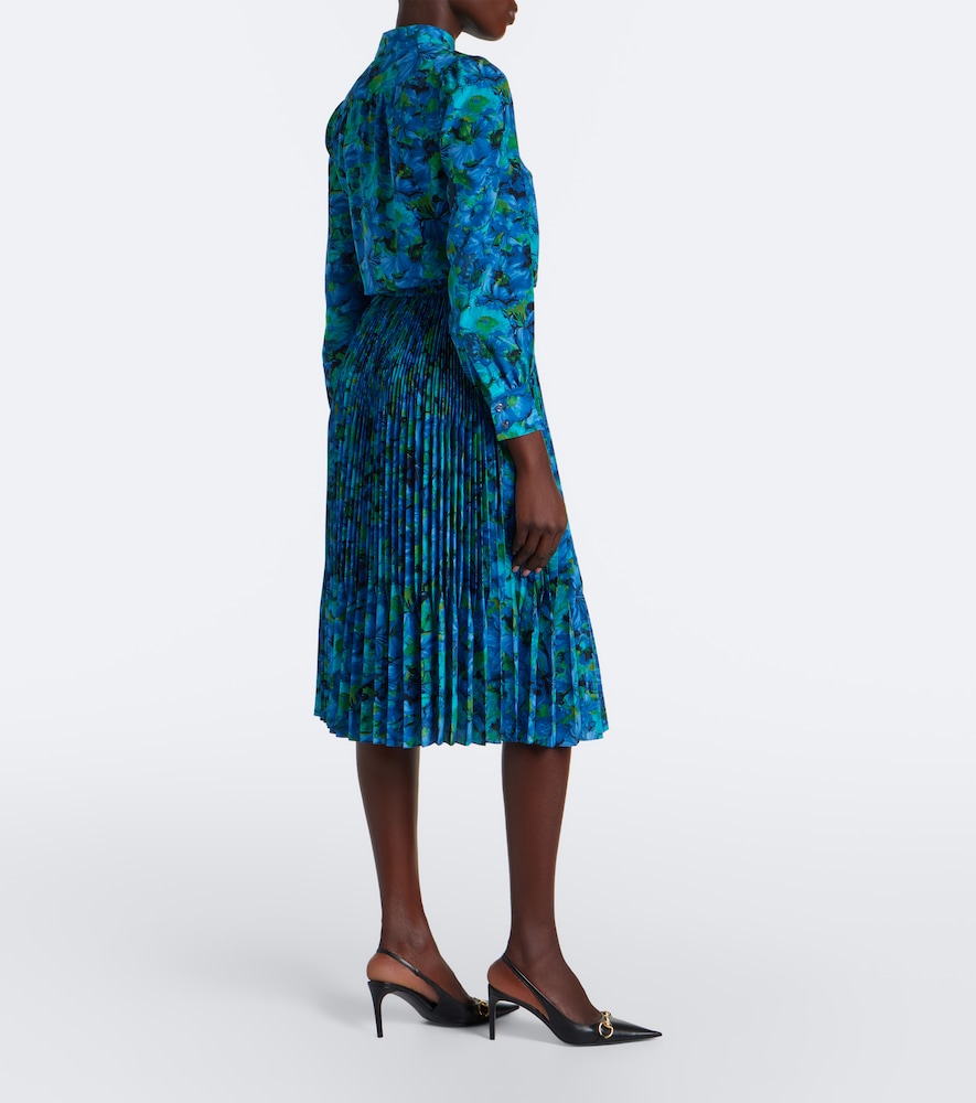 Floral Pleated Silk Crêpe De Chine Midi