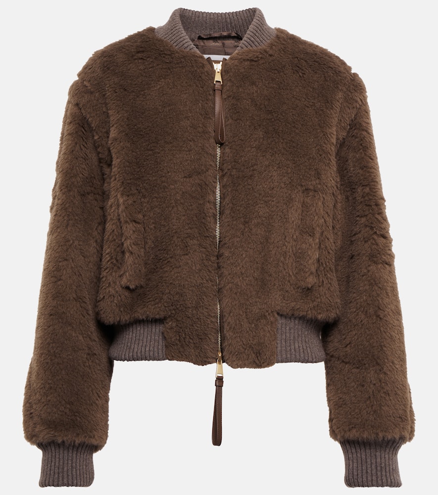 Max Mara Saturno Alpaca Blend Crop Bomber Jacket In Cacha Scuro