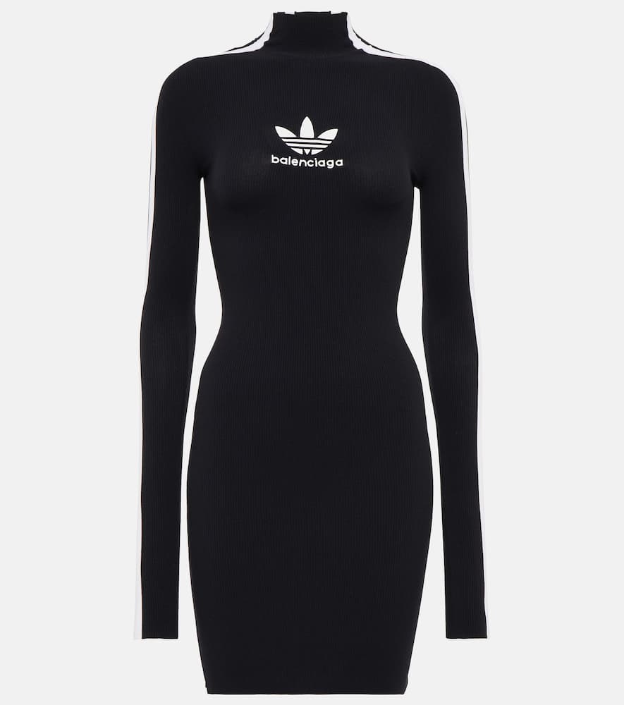 Shop Balenciaga X Adidas Logo Mockneck Minidress In Black/white