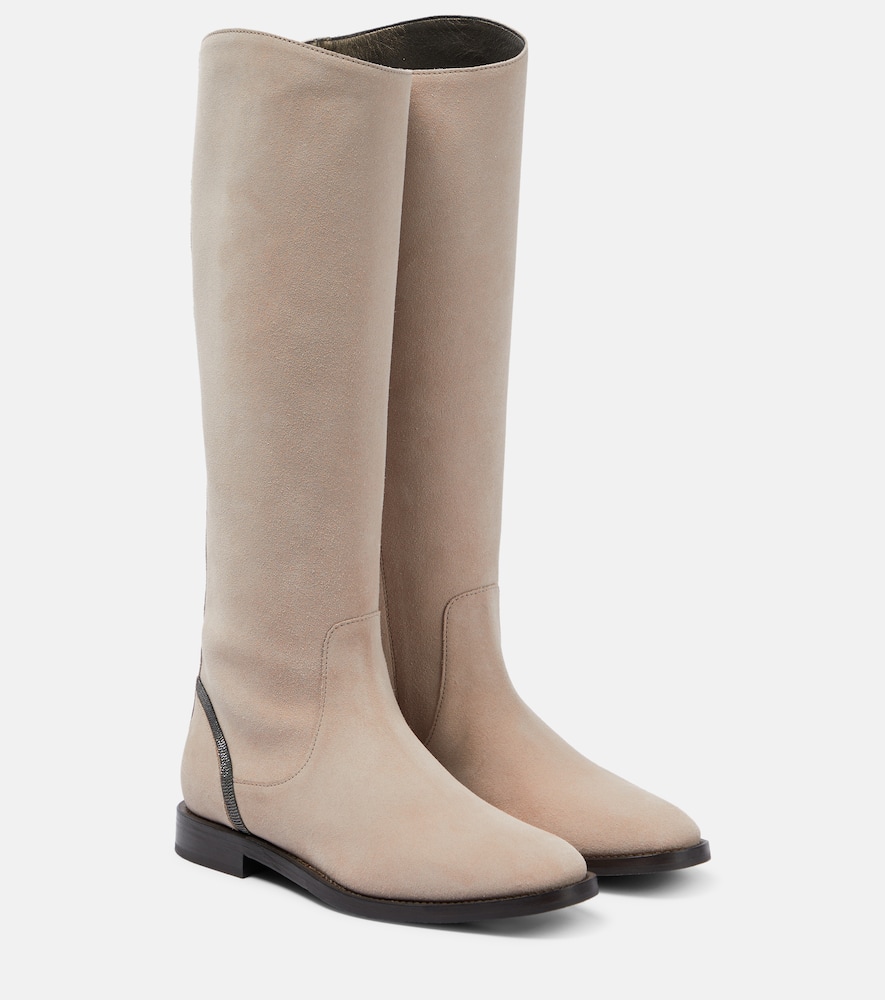 Embellished suede knee-high boots