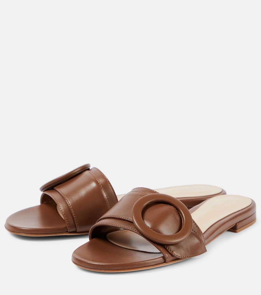 Gianvito Rossi Buckle-detail Leather Slides In Brown