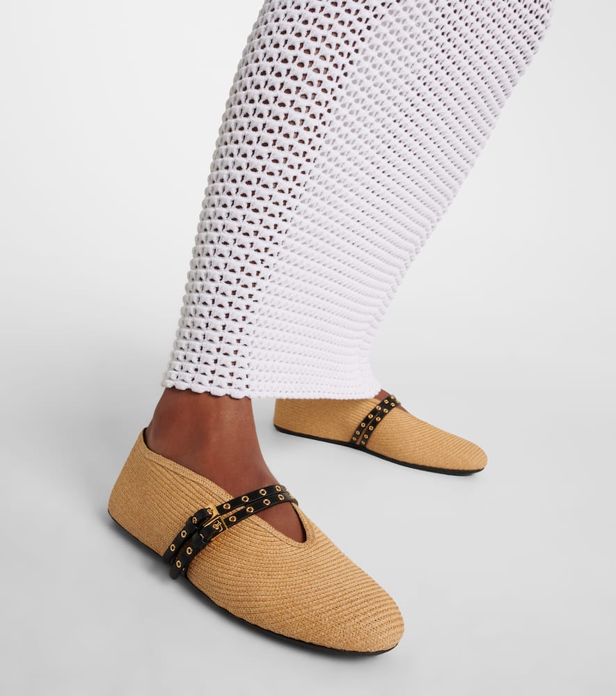 Alaia Alaïa Leather-trimmed paper straw flats | Smart Closet