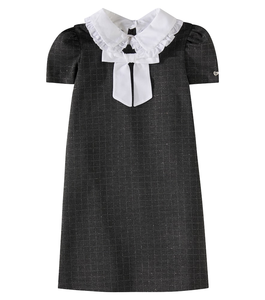 Monnalisa Checked Bow-detail Dress In Grey