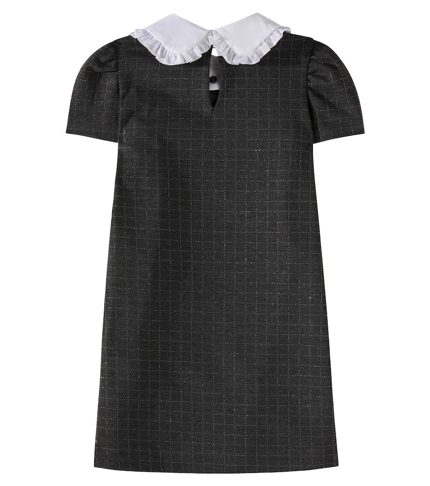 Monnalisa Checked Bow-detail Dress In Grey