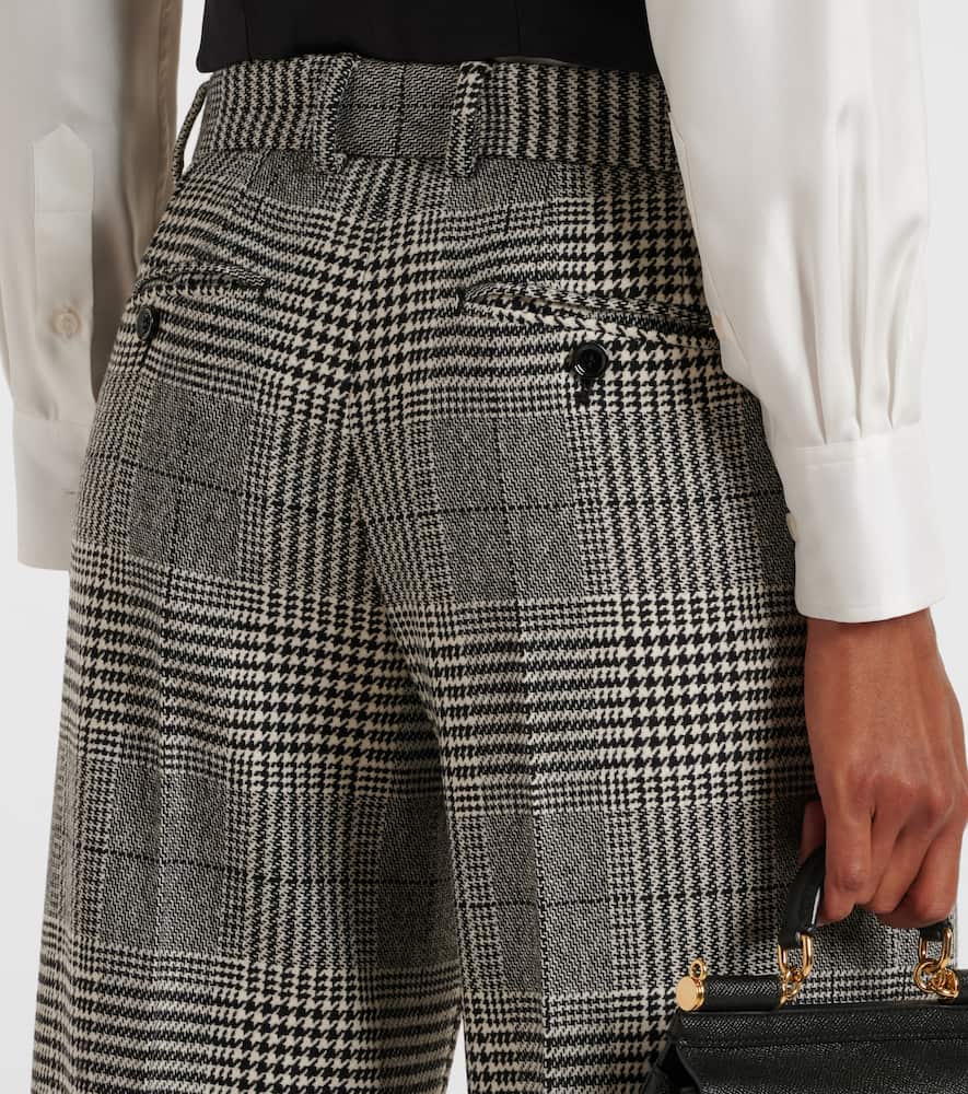 Shop Dolce & Gabbana Prince Of Wales Check Wool And Cashmere Flared Pants In Grey