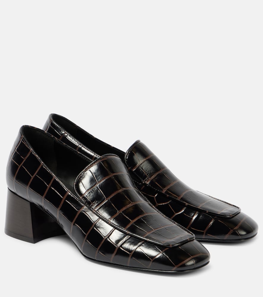 Croc-effect leather loafer pumps
