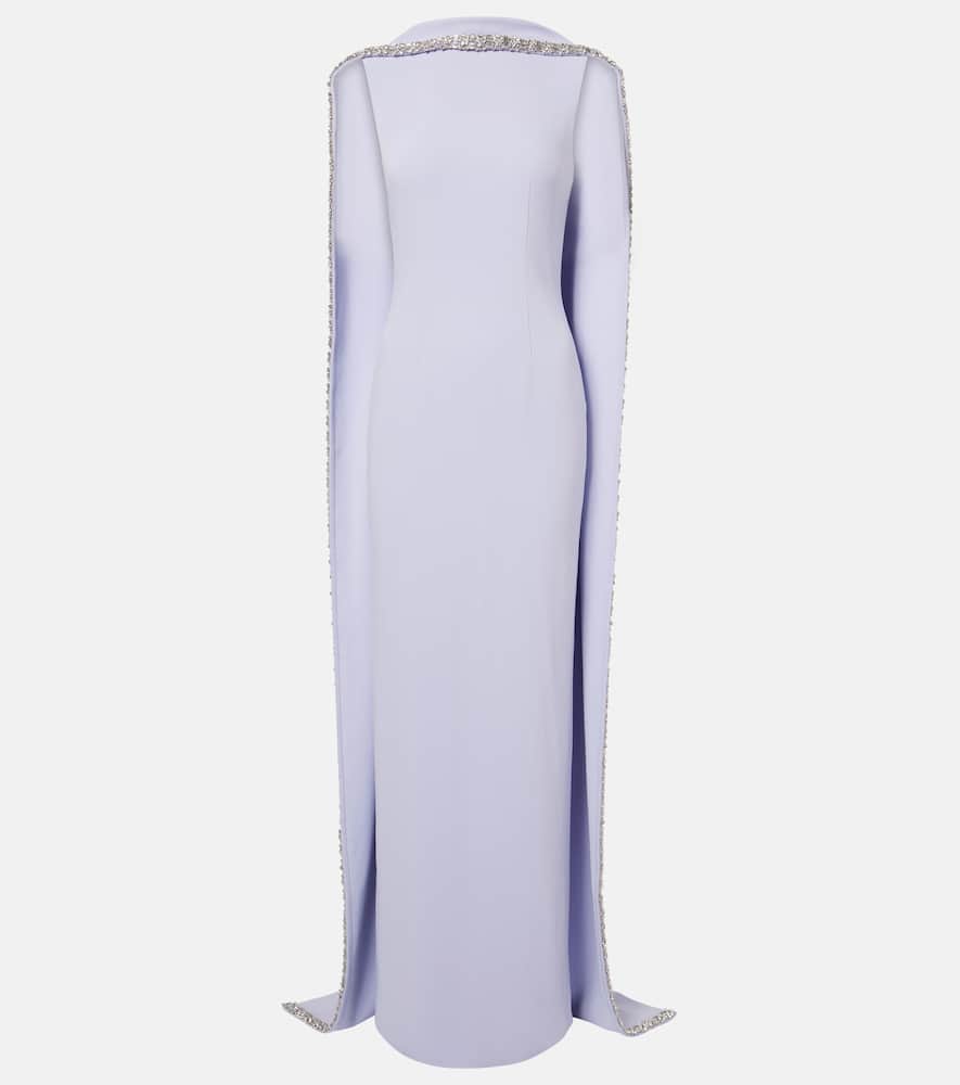 Roland Mouret Caped Embellished Satin Crêpe Gown In Purple
