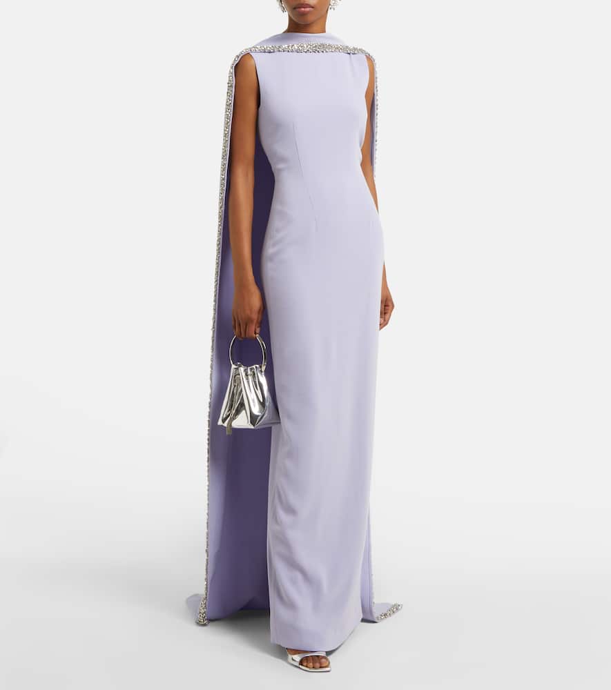 Roland Mouret Caped Embellished Satin Crêpe Gown In Purple
