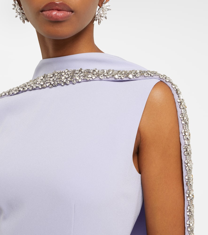 Roland Mouret Caped Embellished Satin Crêpe Gown In Purple
