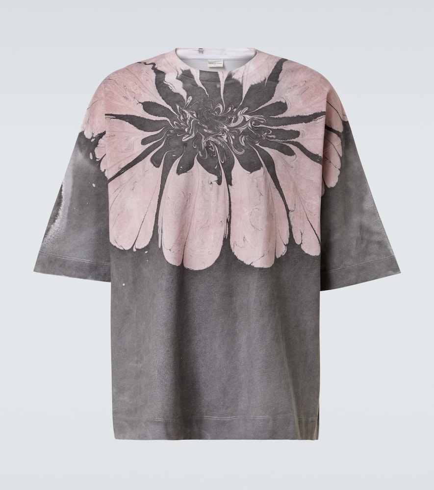 Tシャツ・カットソー Dries Van Noten Grey Cotton T-Shirt With Contrasting Floral Dries Van Noten Grey Cotton T-shirt With Contrasting Floral