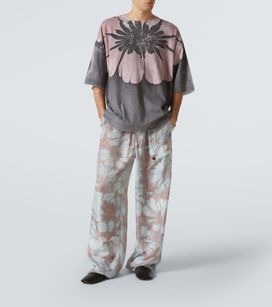 Tシャツ・カットソー Dries Van Noten Grey Cotton T-Shirt With Contrasting Floral Dries Van Noten Grey Cotton T-shirt With Contrasting Floral