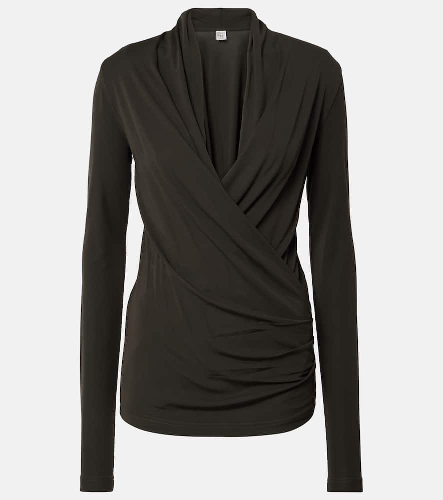 Totême Toteme Women Black Fluid Jersey Overlapped Top In Grey