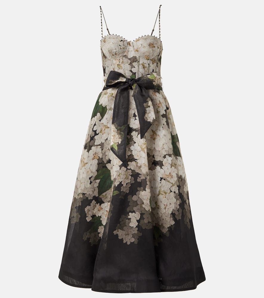 Zimmermann Balance Linen And Silk Bustier Dress In Black