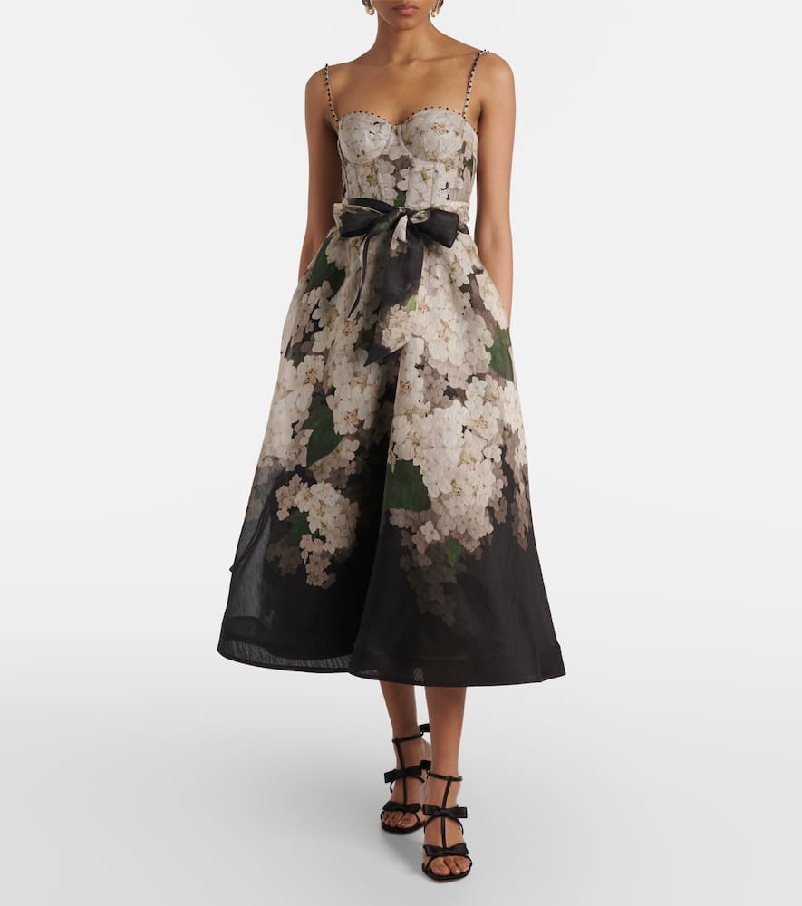 Zimmermann Balance Linen And Silk Bustier Dress In Black