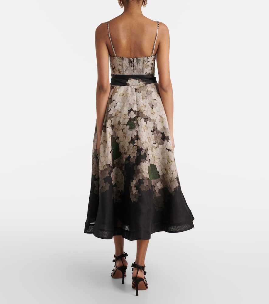 Zimmermann Balance Linen And Silk Bustier Dress In Black