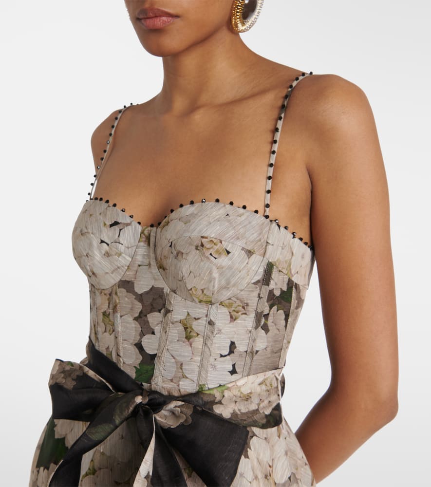 Zimmermann Balance Linen And Silk Bustier Dress In Black