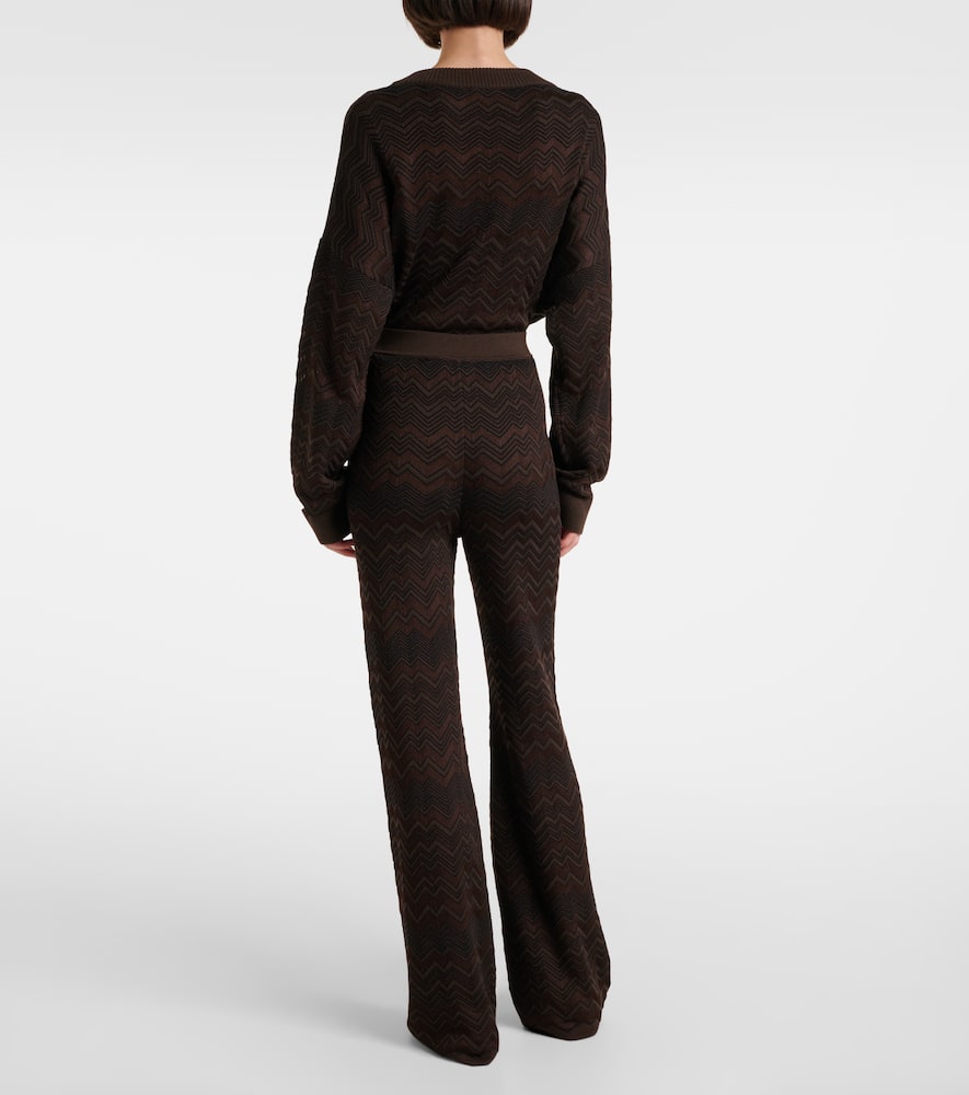 Missoni Chevron Pattern Flared Trousers With Elastic Waistband In Brown