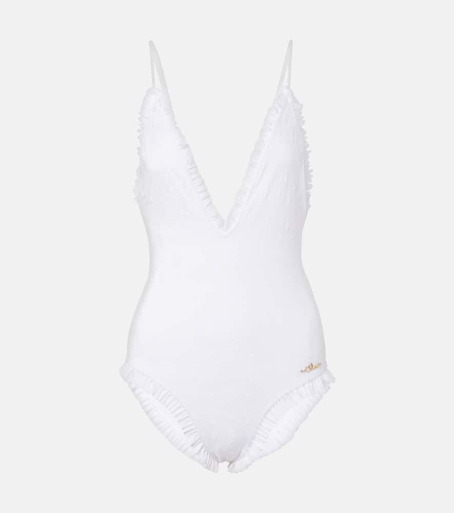 Chloé Broderie anglaise ruffled swimsuit