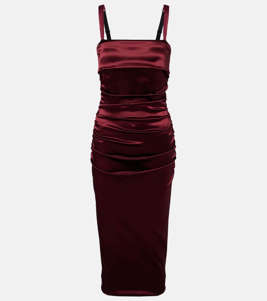 Dolce & Gabbana Draped Satin Midi Dress In Burgundy
