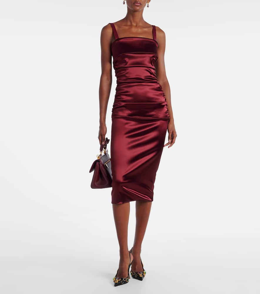 Dolce & Gabbana Draped Satin Midi Dress In Burgundy