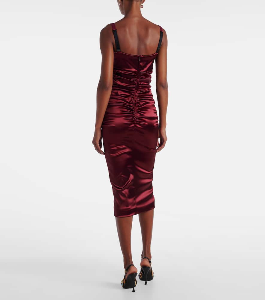 Dolce & Gabbana Draped Satin Midi Dress In Burgundy