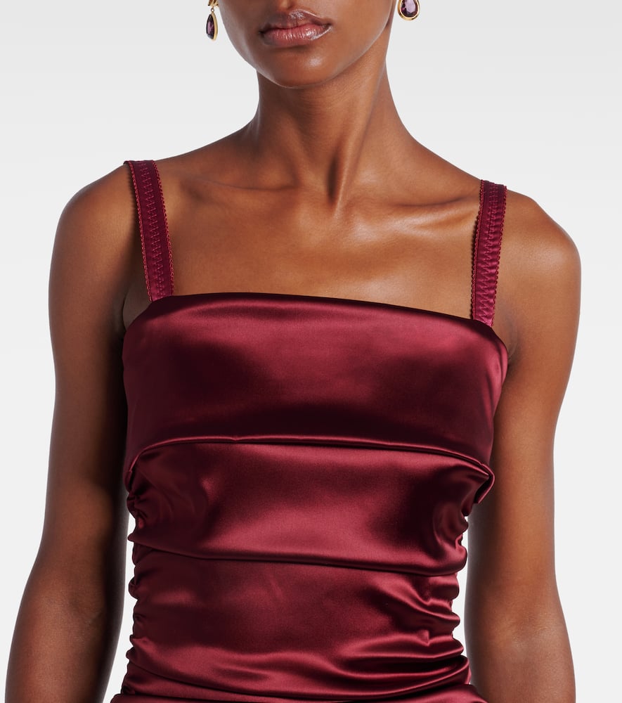 Dolce & Gabbana Draped Satin Midi Dress In Burgundy