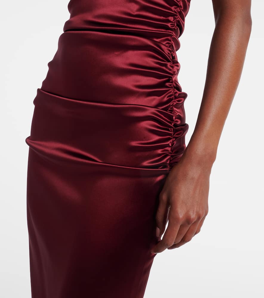 Dolce & Gabbana Draped Satin Midi Dress In Burgundy