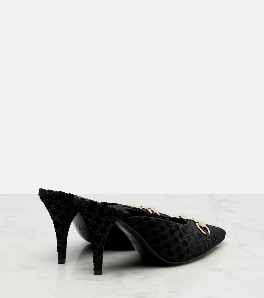 Gucci Horsebit Gg Velvet Mules In Black
