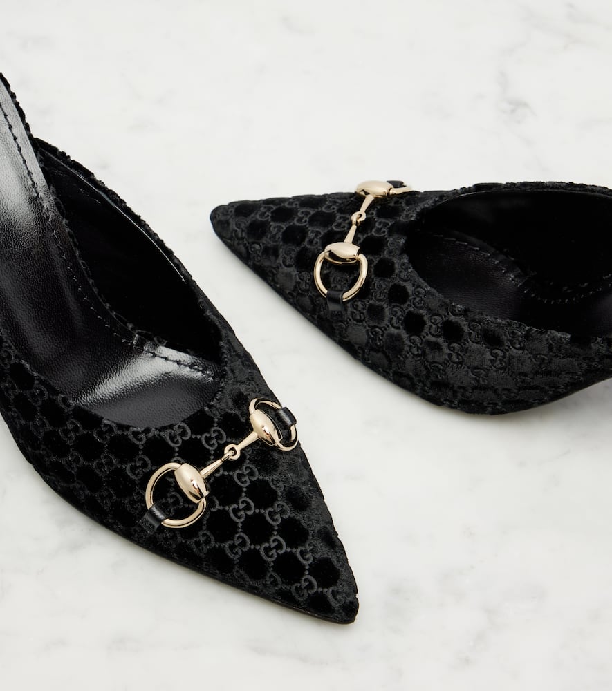 Gucci Horsebit Gg Velvet Mules In Black