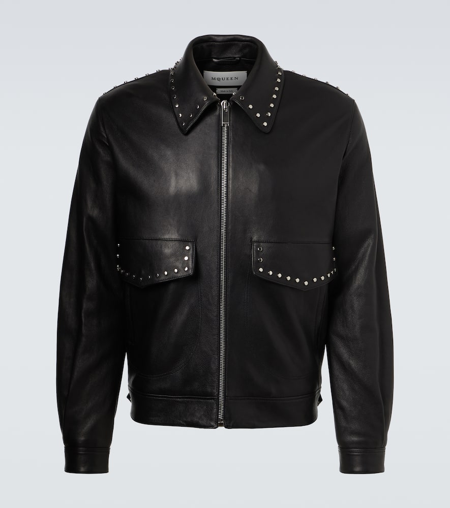 Alexander Mcqueen Studded Leather Aviator Jacket In Black