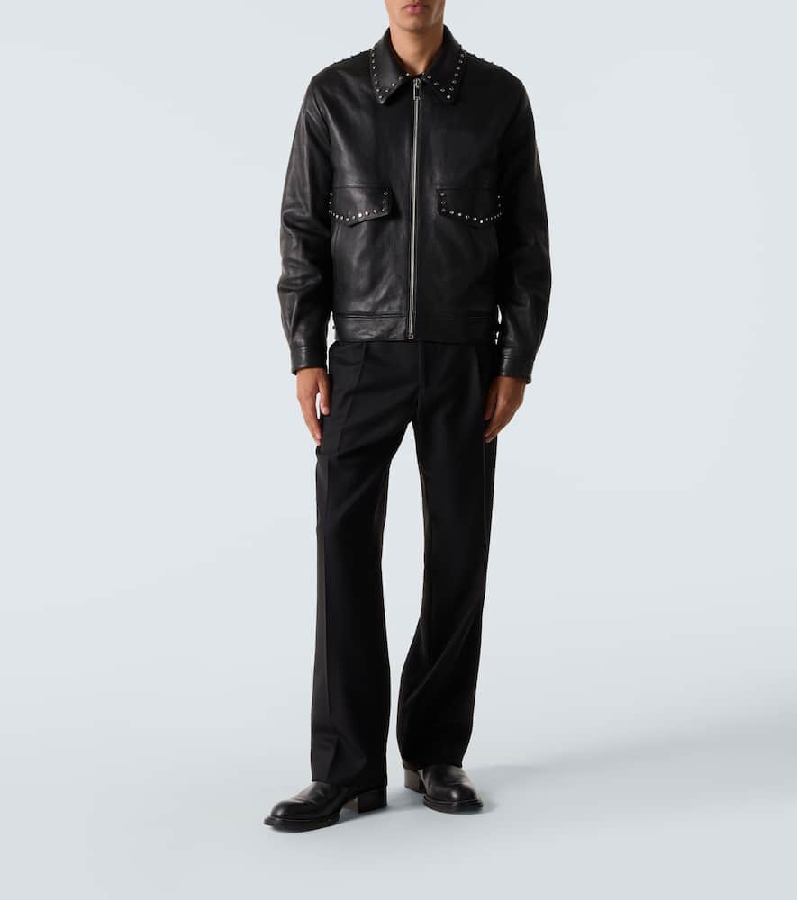 Alexander Mcqueen Studded Leather Aviator Jacket In Black