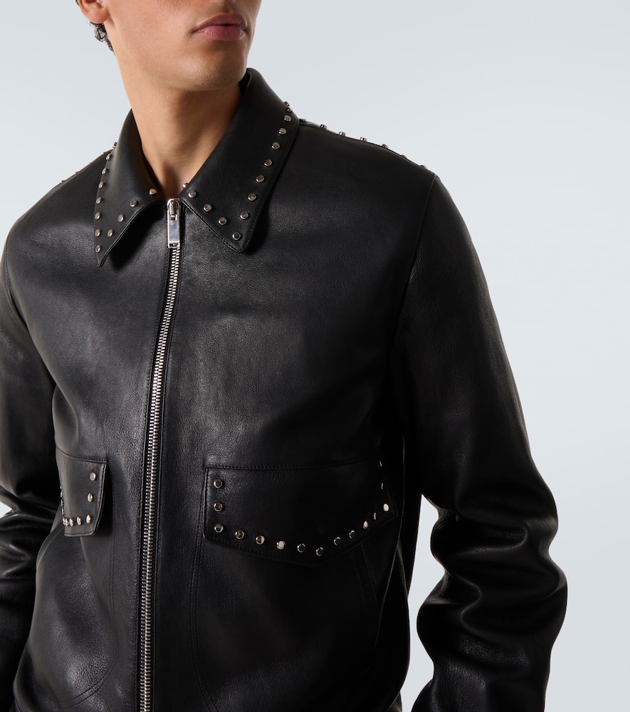 Alexander Mcqueen Studded Leather Aviator Jacket In Black
