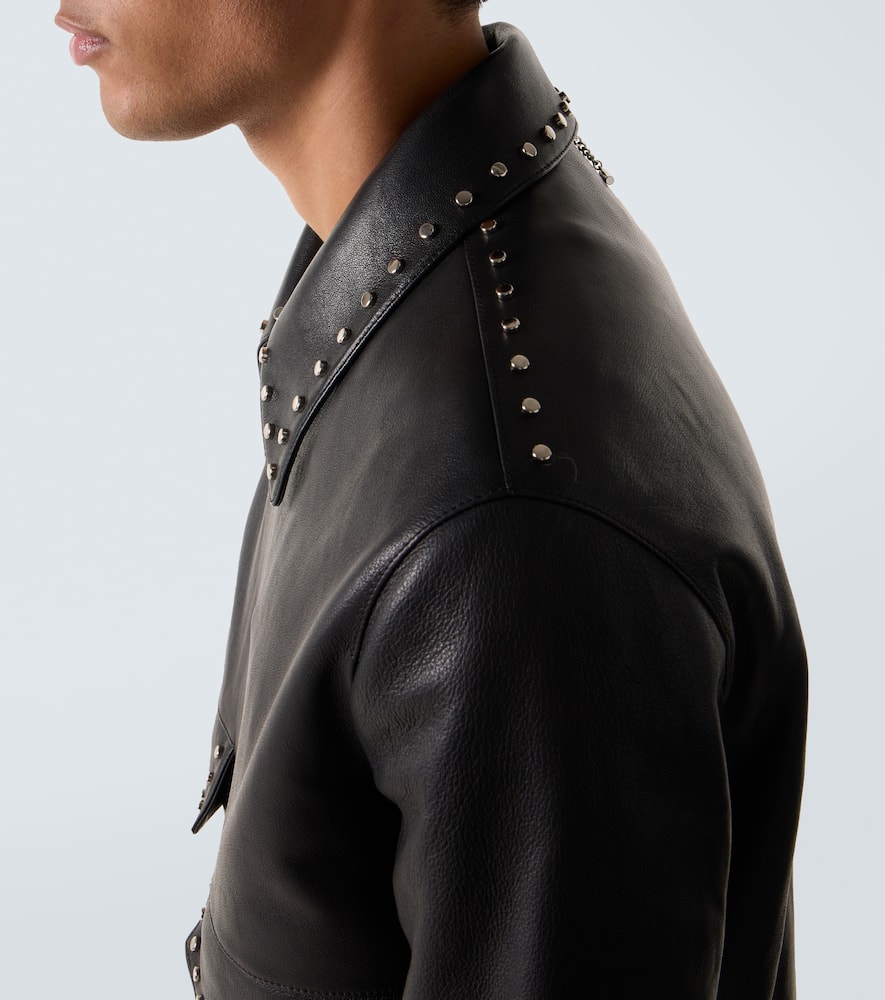 Alexander Mcqueen Studded Leather Aviator Jacket In Black