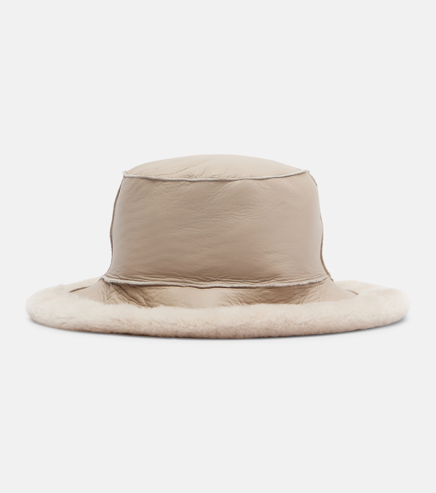 BRUNELLO CUCINELLI Brunello Cucinelli Shearling-trimmed leather boater hat　Brunello Cucinelli ムートントリム レザー カンカン帽
