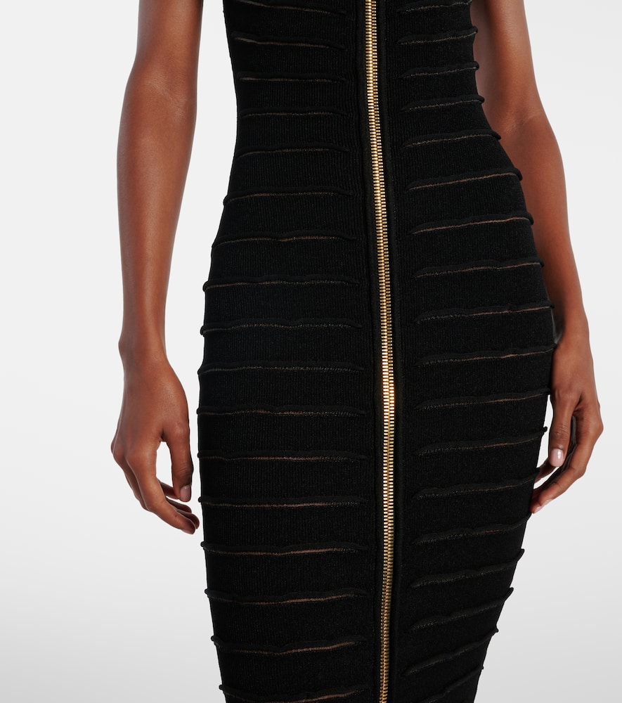 Balmain Knitted Cutout Midi Dress In Animal Print