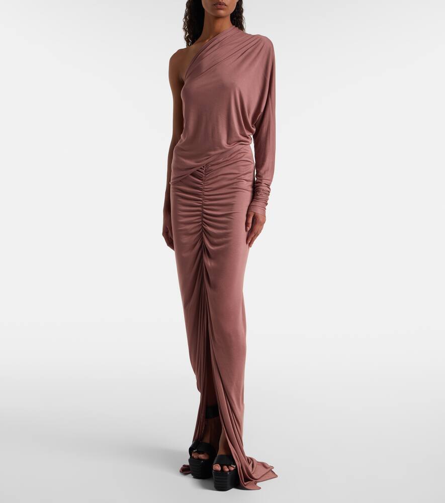 Rick Owens Poppy Ls Ruched Jersey Maxi Skirt In Brown